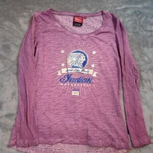 Indian Motorcycle Womens T-Shirt Small Purple Burnout Lace‎ Back Indian Chief